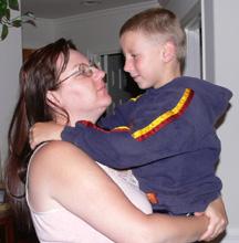 Kyle and his mom Melissa say good bye to each other